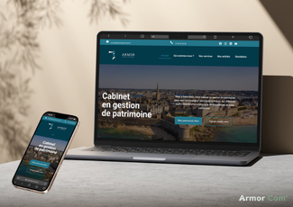 Création site internet cabinet gestion de patrimoine Saint-Malo Armor Patrimoine affiché sur ordinateur et mobile, site vitrine optimisé SEO local