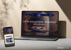 Création site internet boulangerie artisanale Pluduno Les Frères Boulangers affiché sur ordinateur et mobile, site vitrine optimisé SEO local