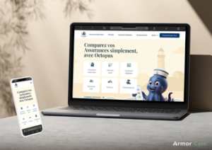 Création site internet courtier assurance Saint-Malo Octopus Assurances affiché sur ordinateur et mobile, site vitrine optimisé SEO local