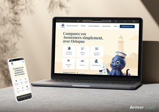 Création site internet courtier assurance Saint-Malo Octopus Assurances affiché sur ordinateur et mobile, site vitrine optimisé SEO local