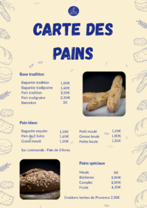 carte pains les Frères Boulangers