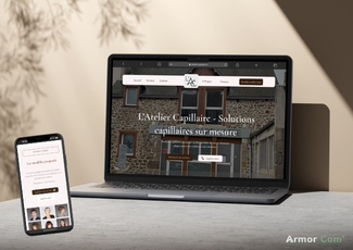 Optimisation site internet avec affichage du site L’Atelier Capillaire sur ordinateur et mobile, design responsive et navigation fluide.
